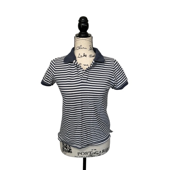 Brandy Melville Tops - Brandy Melville Womens Navy Blue Striped Polo Shirt One Size Preppy Cotton Top